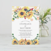 Sonnenblumen String Lights Mason Jars Hochzeit im Einladung (Stehend Vorderseite)