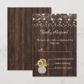Sonnenblumen String Lights Old Wood Wedding RSVP Karte (Vorne/Hinten)