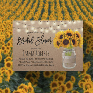 Sonnenblumen-String Lights Rustic Kraft Brautparty Einladung