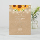 Sonnenblumen String Lights Rustic Kraft Hochzeit Einladung (Stehend Vorderseite)