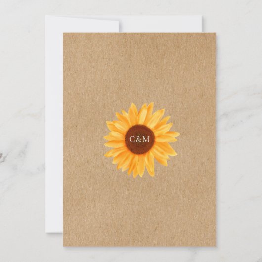 Sonnenblumen String Lights Rustic Kraft Hochzeit Einladung (Rückseite)