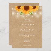 Sonnenblumen String Lights Rustic Kraft Hochzeit Einladung (Vorne/Hinten)