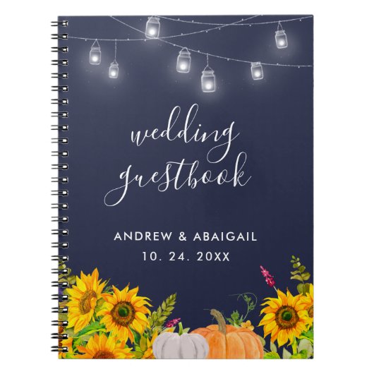 Sonnenblumen String Lights Rustic Wedbook Notizblock (Vorderseite)