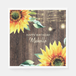 Sonnenblumen String Lights Rustikales Glück Geburt Serviette