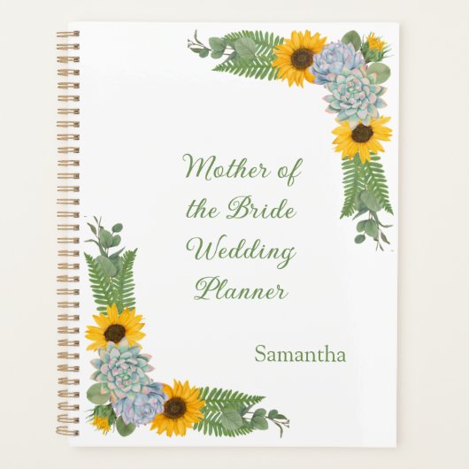 Sonnenblumen Sukkulents Mutter Braut Hochzeitsplan Planer (Vorderseite)