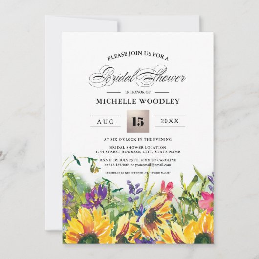 Sonnenblumen | Summer Wild Meadow Brautparty Einladung (Vorderseite)