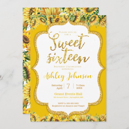 Sonnenblumen Süße 16 Einladung (Vorne/Hinten)