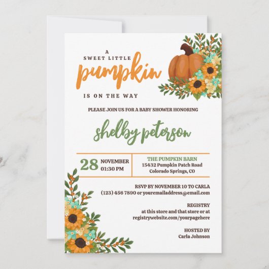 Sonnenblumen Süßes Kürbisgeschlecht Neutral Einladung (Vorderseite)