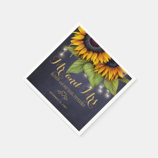 Sonnenblumen-Tafel Mr und mrs Skript Hochzeit Serviette (Ecke)