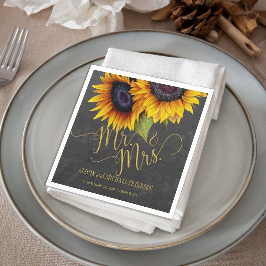Sonnenblumen-Tafel Mr und mrs Skript Hochzeit Serviette
