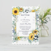 Sonnenblumen Taufe und erster Geburtstag Einladung (Stehend Vorderseite)