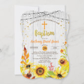 Sonnenblumen-Taufen Einladung rustikale Holzbedeck (Vorderseite)