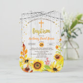 Sonnenblumen-Taufen Einladung rustikale Holzbedeck (Stehend Vorderseite)