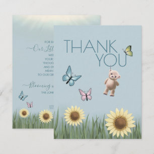 Sonnenblumen-Teddy-Baby-Party Blaue Thema Dankbark Dankeskarte