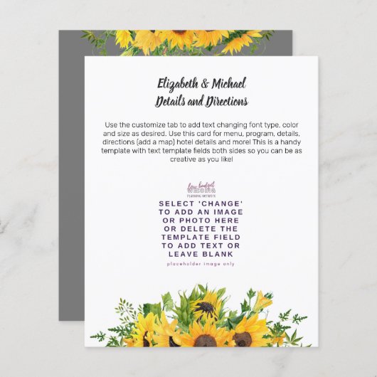 Sonnenblumen Thema Hochzeit Details Menü Andere (Vorne/Hinten)