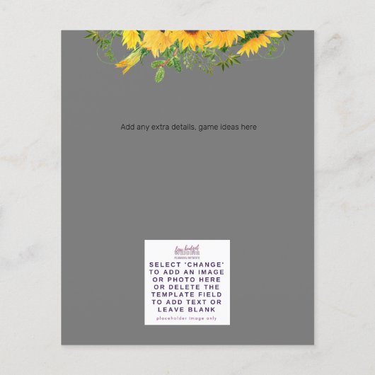 Sonnenblumen Thema Hochzeit Details Menü Andere (Rückseite)