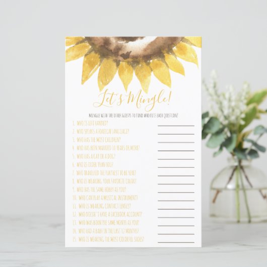 Sonnenblumen Themed Let's Mingle Shower Game (Stehend Vorderseite)