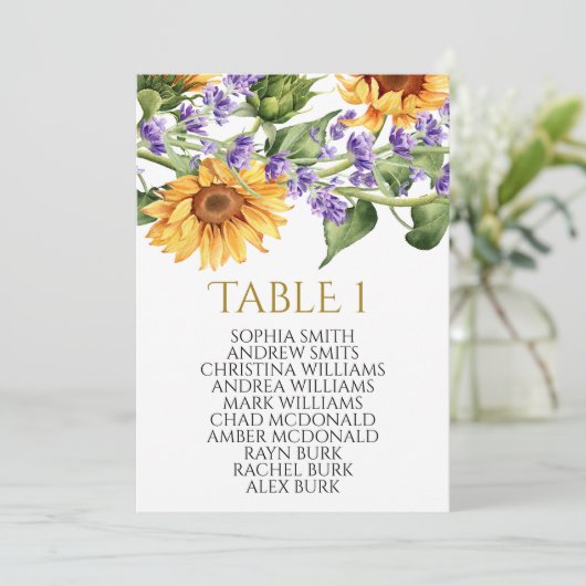 Sonnenblumen Tischnummer 1 Sitzplan (Stehend Vorderseite)