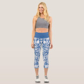Sonnenblumen Trauben Blaues Muster Capri Leggings (Vorderseite)