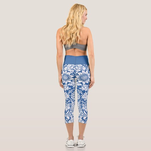 Sonnenblumen Trauben Blaues Muster Capri Leggings (Rückseite)