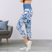 Sonnenblumen Trauben Blaues Muster Capri Leggings