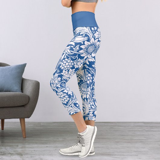 Sonnenblumen Trauben Blaues Muster Capri Leggings