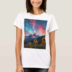 Sonnenblumen Träume unter der Aurora Mond T-Shirt