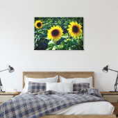 Sonnenblumen Trio Wrapped Canvas Print Leinwanddruck (Insitu (Schlafzimmer))