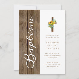 Sonnenblumen über der rustikalen Holztaufe Einladung