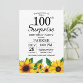 Sonnenblumen Überraschung 100. Geburtstag Einladun Einladung (Stehend Vorderseite)