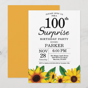 Sonnenblumen Überraschung 100. Geburtstag Einladun Einladung