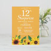 Sonnenblumen Überraschung 12. Geburtstag Einladung (Stehend Vorderseite)