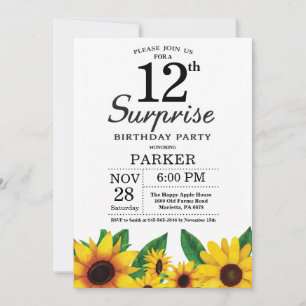 Sonnenblumen Überraschung 12. Geburtstag Einladung