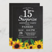 Sonnenblumen Überraschung 15. Geburtstag Einladung (Vorne/Hinten)