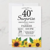 Sonnenblumen Überraschung 40. Geburtstag Einladung (Vorderseite)