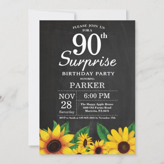 Sonnenblumen Überraschung 90. Geburtstag Einladung (Vorderseite)