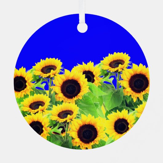 Sonnenblumen Ukraine Flaggenfarben Weihnachtsschmu Ornament Aus Metall (Rückseite)