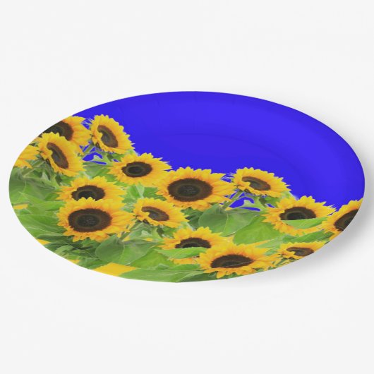 Sonnenblumen - ukrainische Flagge Friedensfreiheit Pappteller (Schrägansicht)