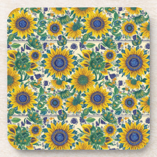 Sonnenblumen. Ukrainisches Petrikivka-Volkskunstmu Getränkeuntersetzer