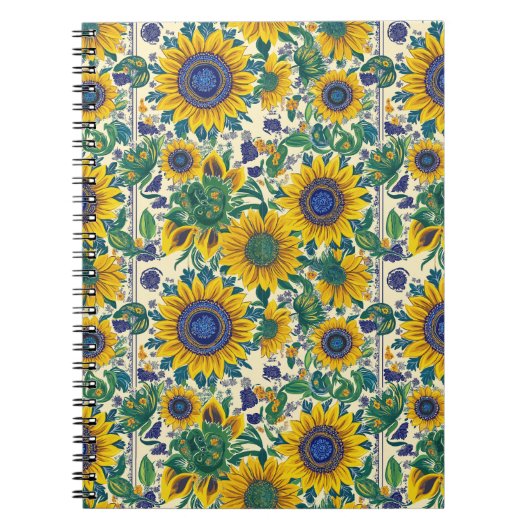 Sonnenblumen. Ukrainisches Volkskunstmuster. Notizblock (Vorderseite)