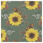 Sonnenblumen und Acorns auf Grün Stoff (Nahaufnahme)