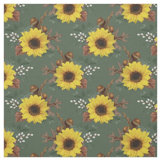 Sonnenblumen und Acorns auf Grün Stoff (Muster)
