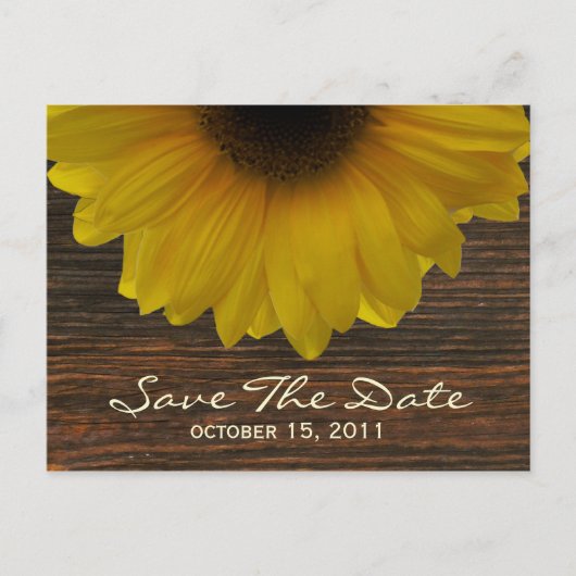 Sonnenblumen und Barnwood Fall Save the Date Postk Ankündigungspostkarte (Vorderseite)