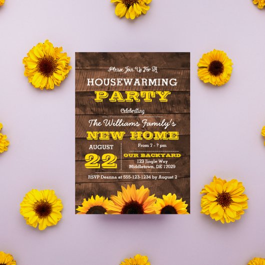 Sonnenblumen und Barnwood Housewarming Einladung