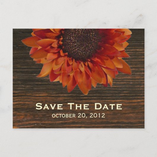 Sonnenblumen und Barnwood Save the Date Postkarte (Vorderseite)