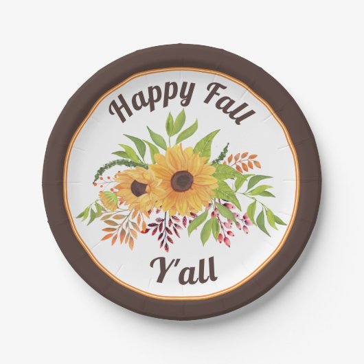 Sonnenblumen und Beeren in Aquarellfarben Happy fa Pappteller (Vorderseite)