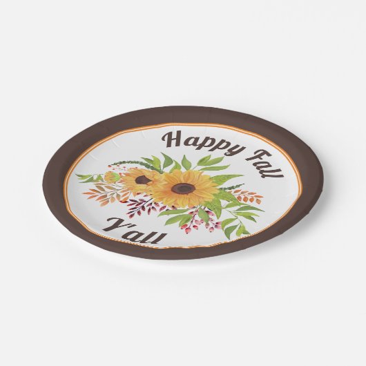 Sonnenblumen und Beeren in Aquarellfarben Happy fa Pappteller (Schrägansicht)