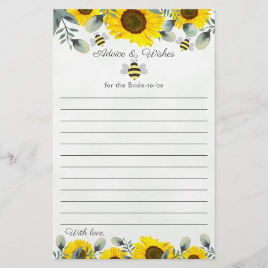 Sonnenblumen und Bienen Brautparty Beratung Wünsch (Vorderseite)