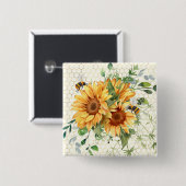 Sonnenblumen und Bienen Button (Vorne & Hinten)