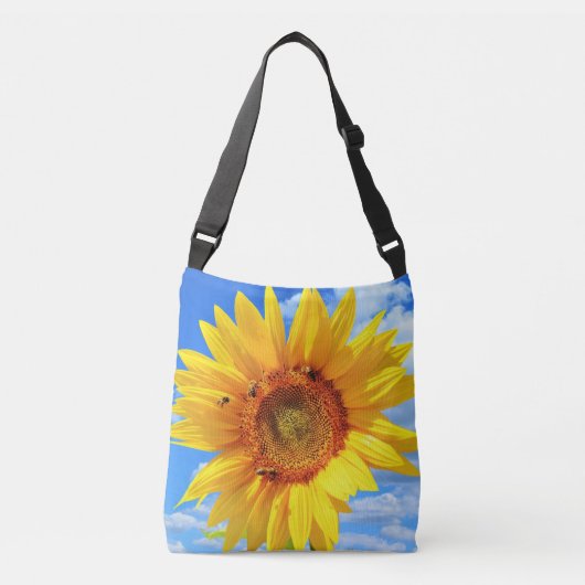 Sonnenblumen und Bienen-Crossbody-Beutel Tragetaschen Mit Langen Trägern (Vorderseite)